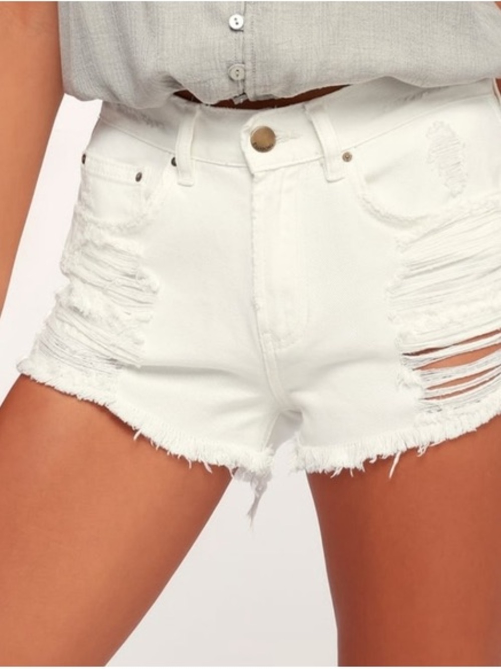 Billabong White Distressed Women's Denim Shorts